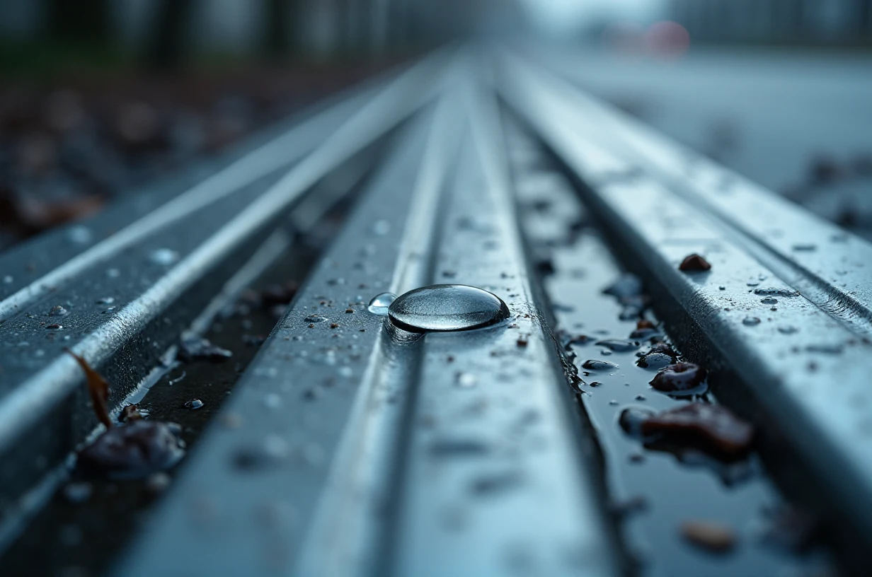 Antypoślizgowa powierzchnia aluminiowego najazdu z kroplą wody